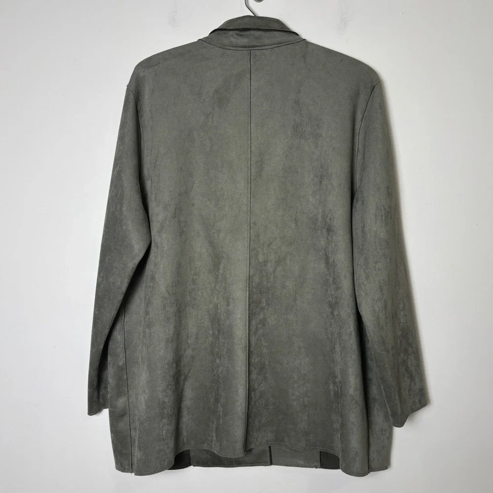 Alfred Dunner Womens Faux Suede Longline Jacket Large Earthy Oversized Cabincore